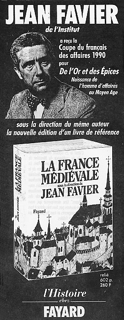 Publicit pour un ouvrage de Jean Favier